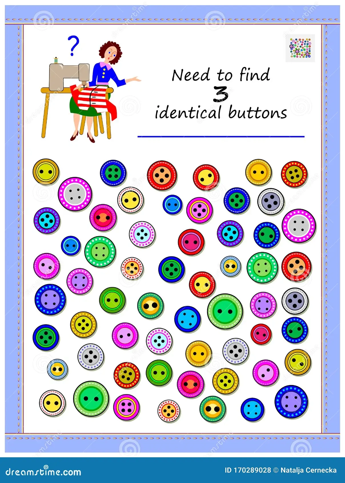Logic Puzzle Game For Children And Adults Need To Find Three Identical Buttons Printable Page For Kids Brain Teaser Book Stock Vector Illustration Of Play Logical 170289028