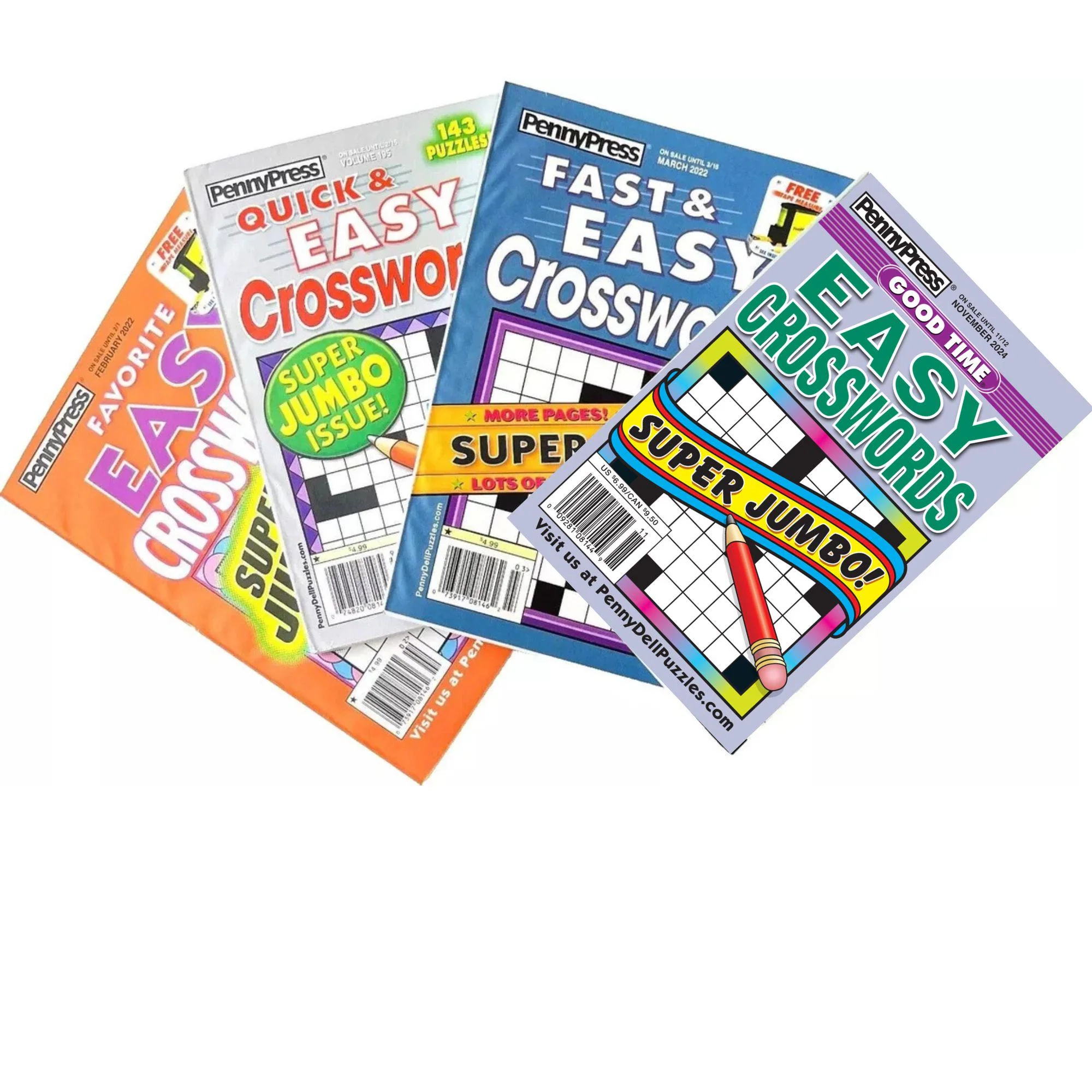 Lot 4 Dell Penny Press Easy Quick Good Time Super Jumbo Crossword Puzzle Books Etsy