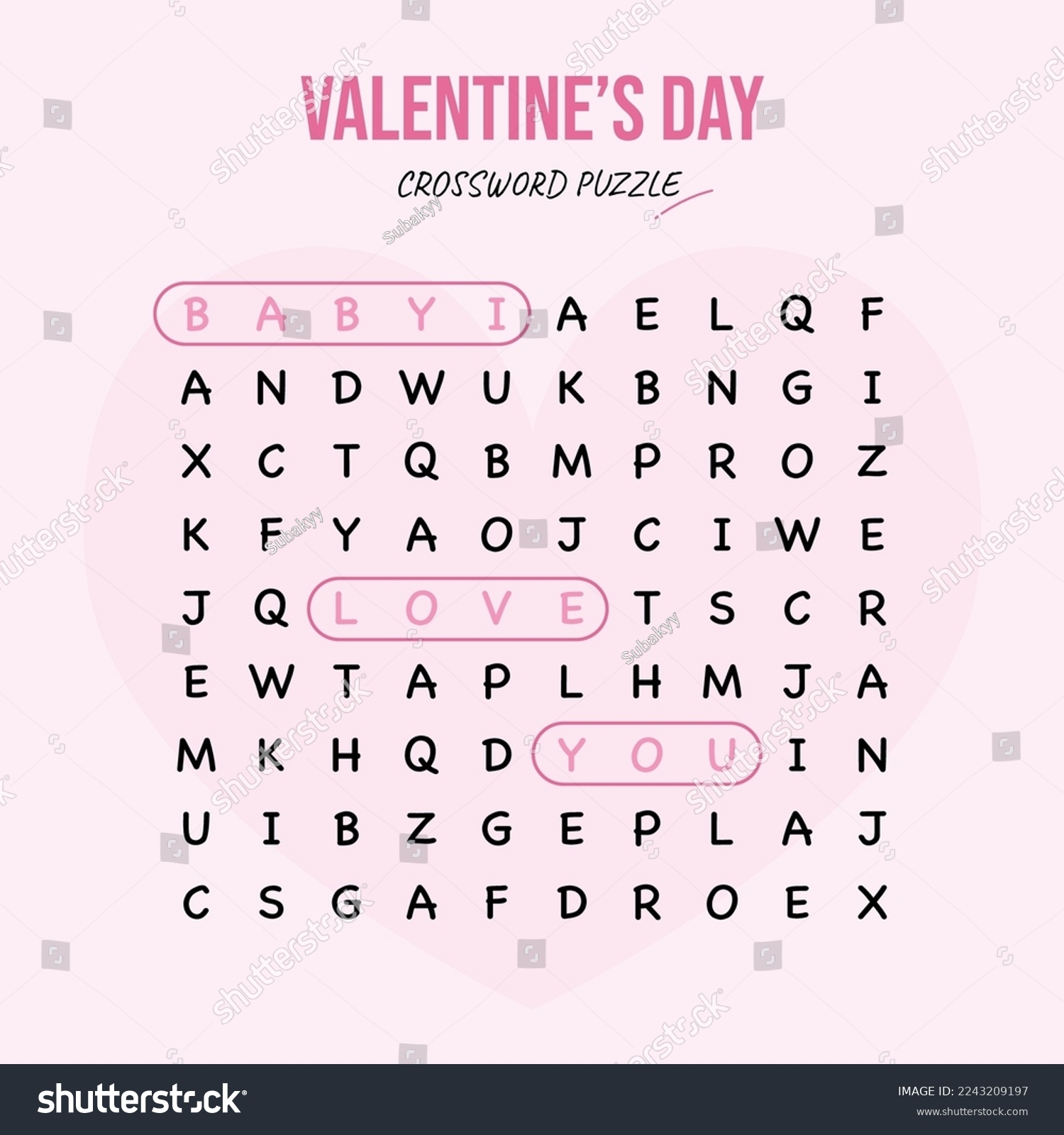 Love Crossword Valentines Day Vector Illustration Stock Vector Royalty Free 2243209197 Shutterstock