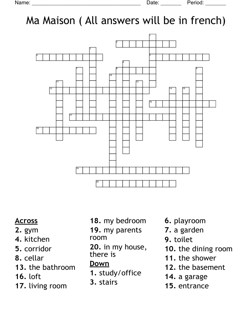 Ma Maison All Answers Will Be In French Crossword WordMint