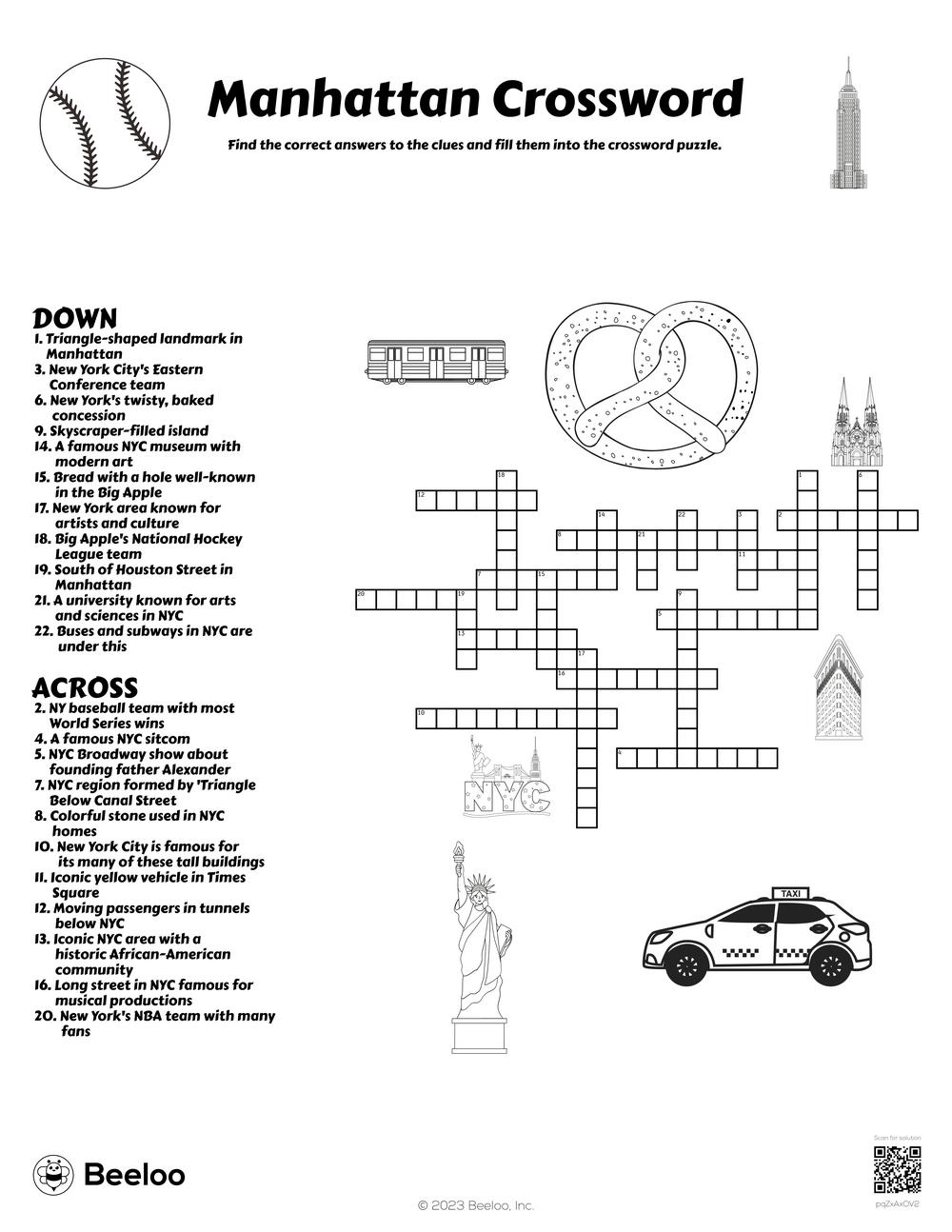 Manhattan Crossword Beeloo Printable Crafts And Activities For Kids
