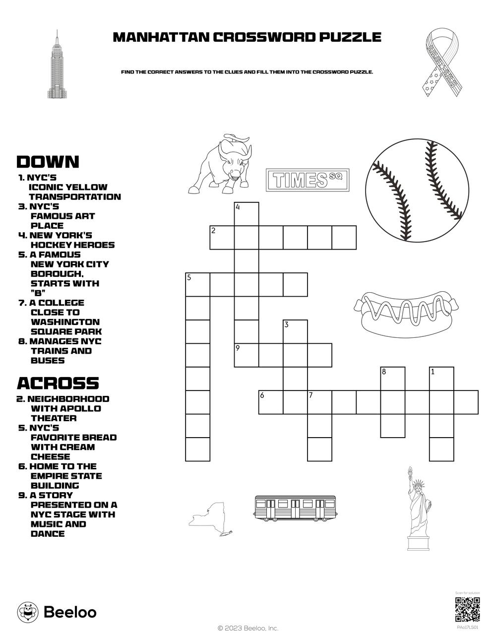 Manhattan Crossword Puzzle Beeloo Printable Crafts And Activities For Kids