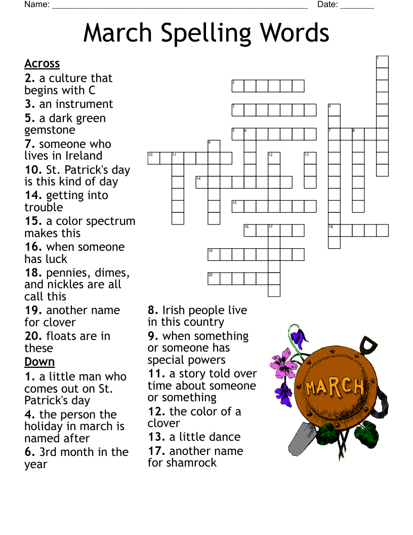 March Crossword Puzzle WordMint