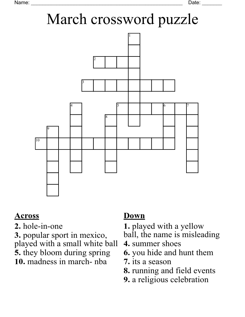 March Crossword Puzzle WordMint March Crossword Puzzle WordMint