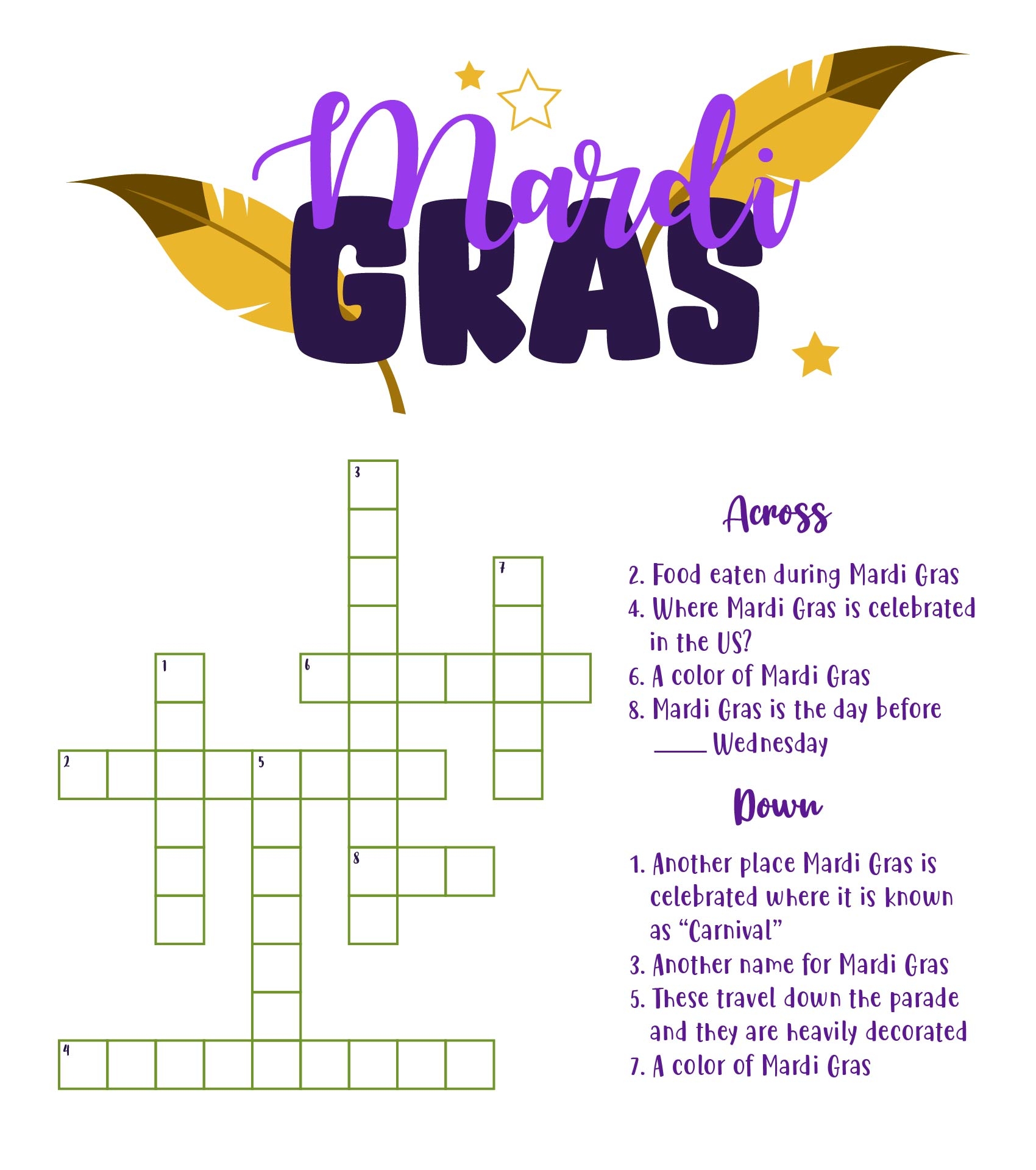 Mardi Gras Crossword Puzzle 10 Free PDF Printables Printablee