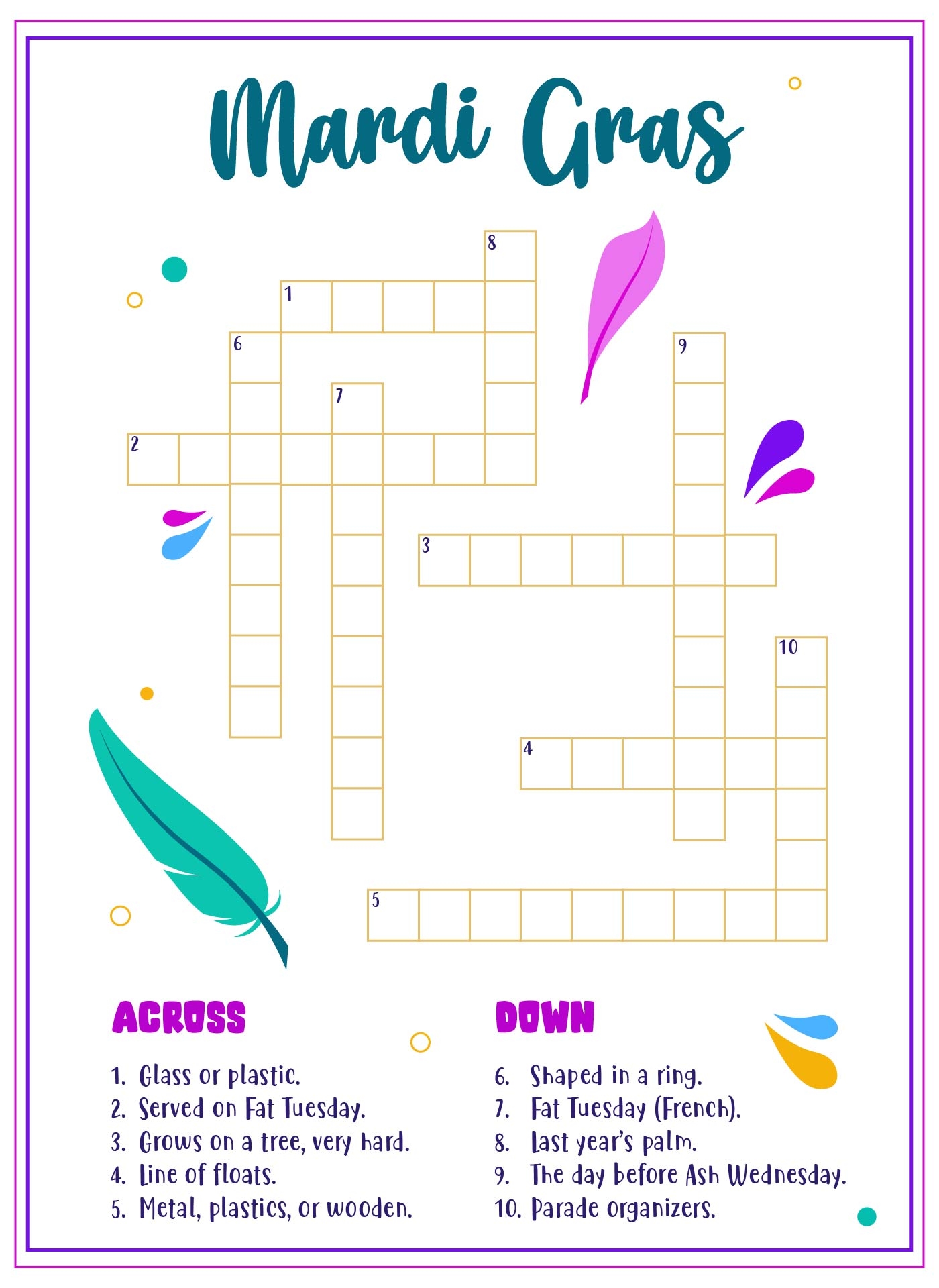 Mardi Gras Crossword Puzzle 10 Free PDF Printables Printablee