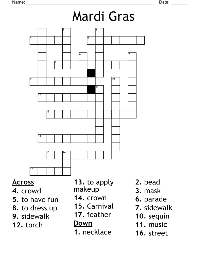 Mardi Gras Crossword WordMint