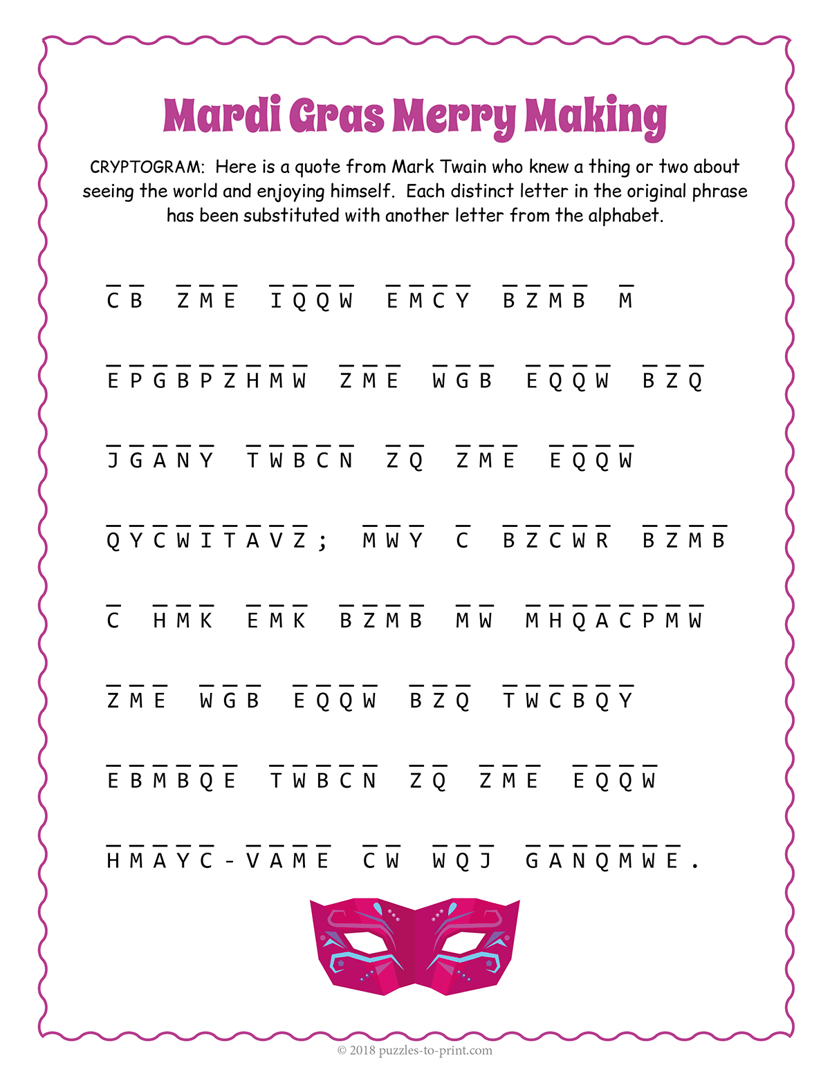 Mardi Gras Cryptogram Mardi Gras Cryptogram