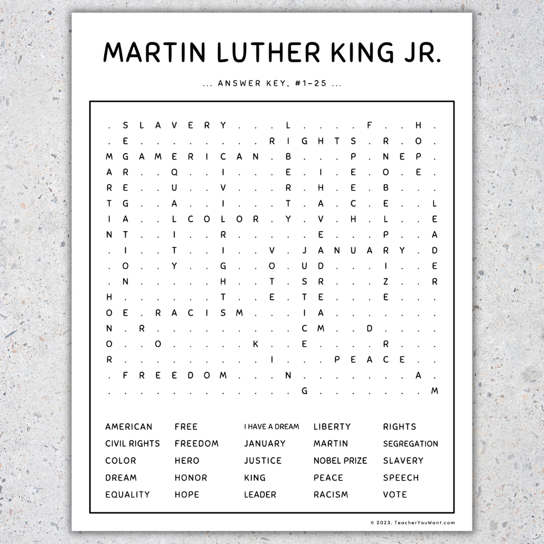 Martin Luther King Jr Word Search Puzzle Worksheet Activity Made By Teachers