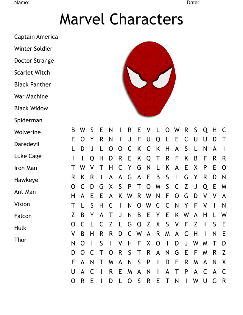Marvel Kids Crossword WordMint