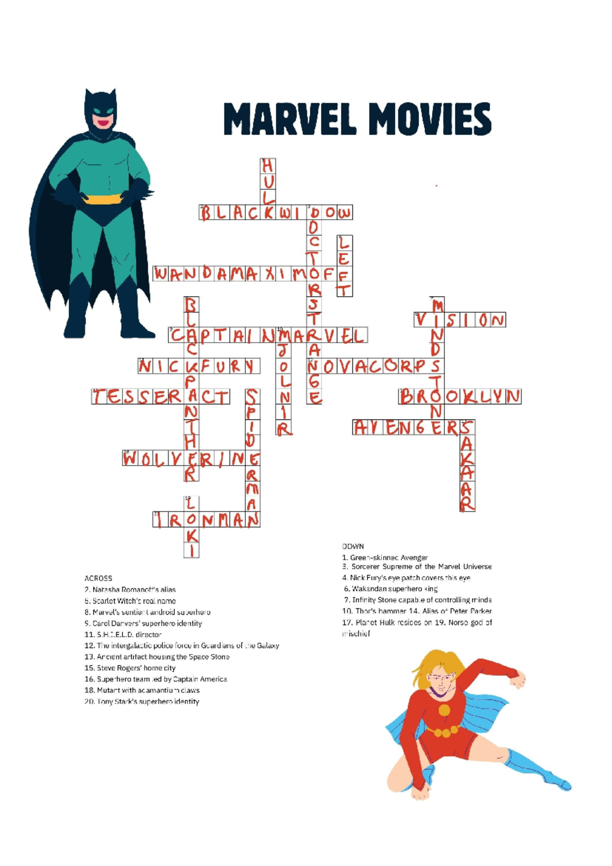 Marvel Movies Crossword Puzzle Key Studocu