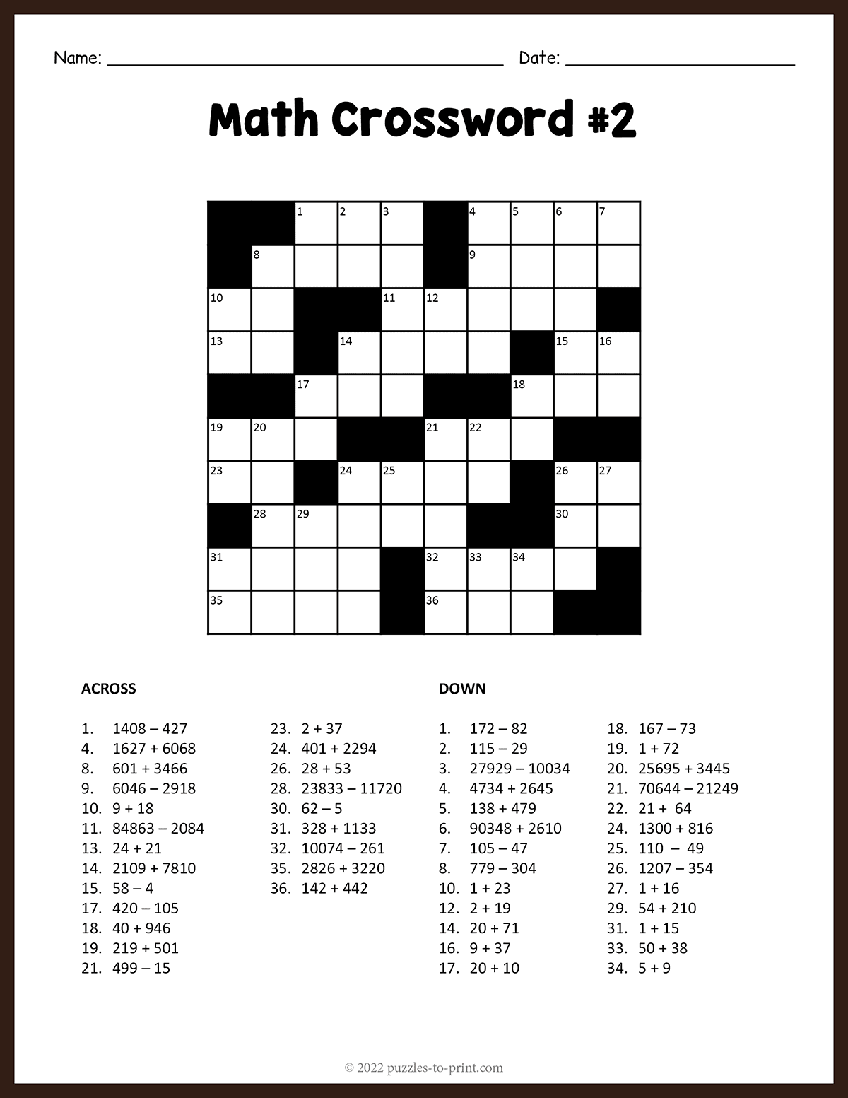 Math Crossword 2