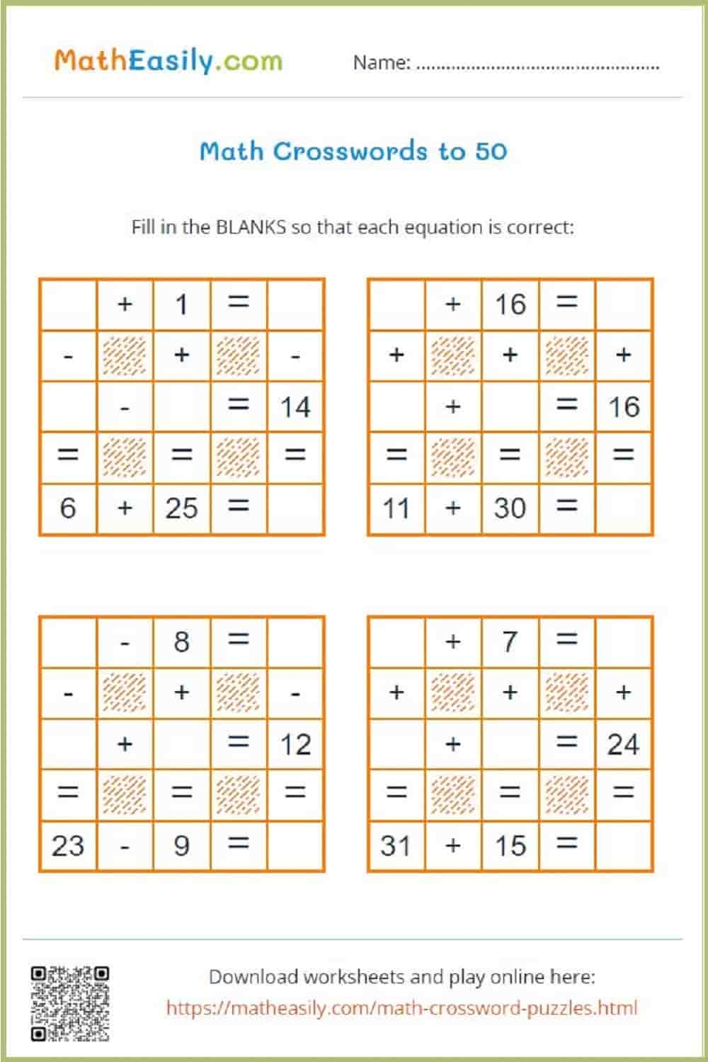 Math Crosswords ONLINE Printable Math Crosswords ONLINE Printable