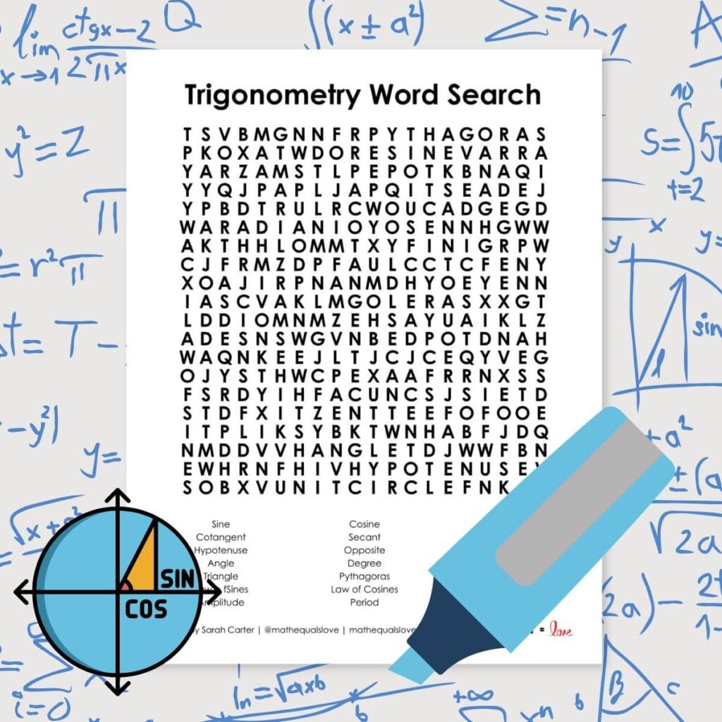 Math Word Search Puzzle Collection Math Love