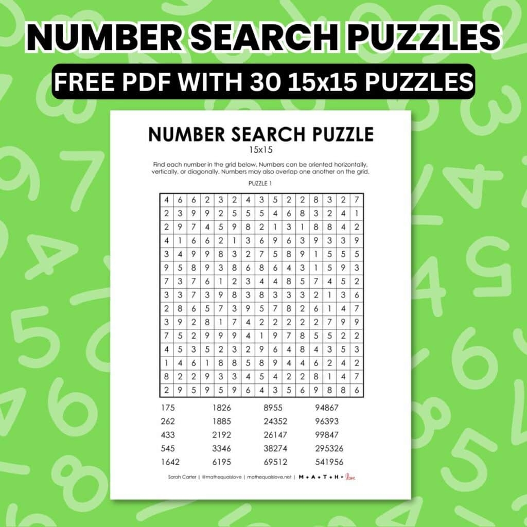 Math Word Search Puzzle Collection Math Love