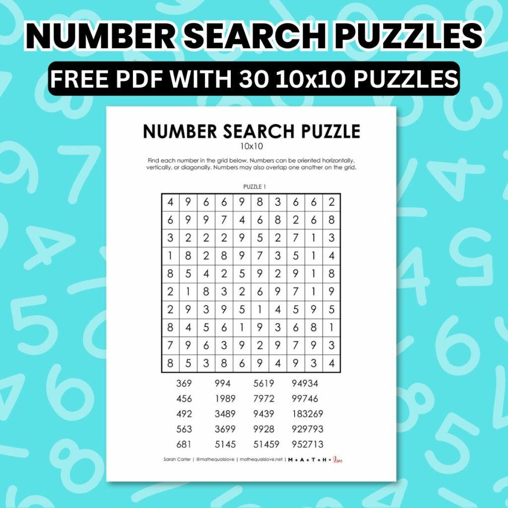 Math Word Search Puzzle Collection Math Love