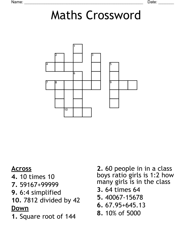 Maths Crossword WordMint Maths Crossword WordMint