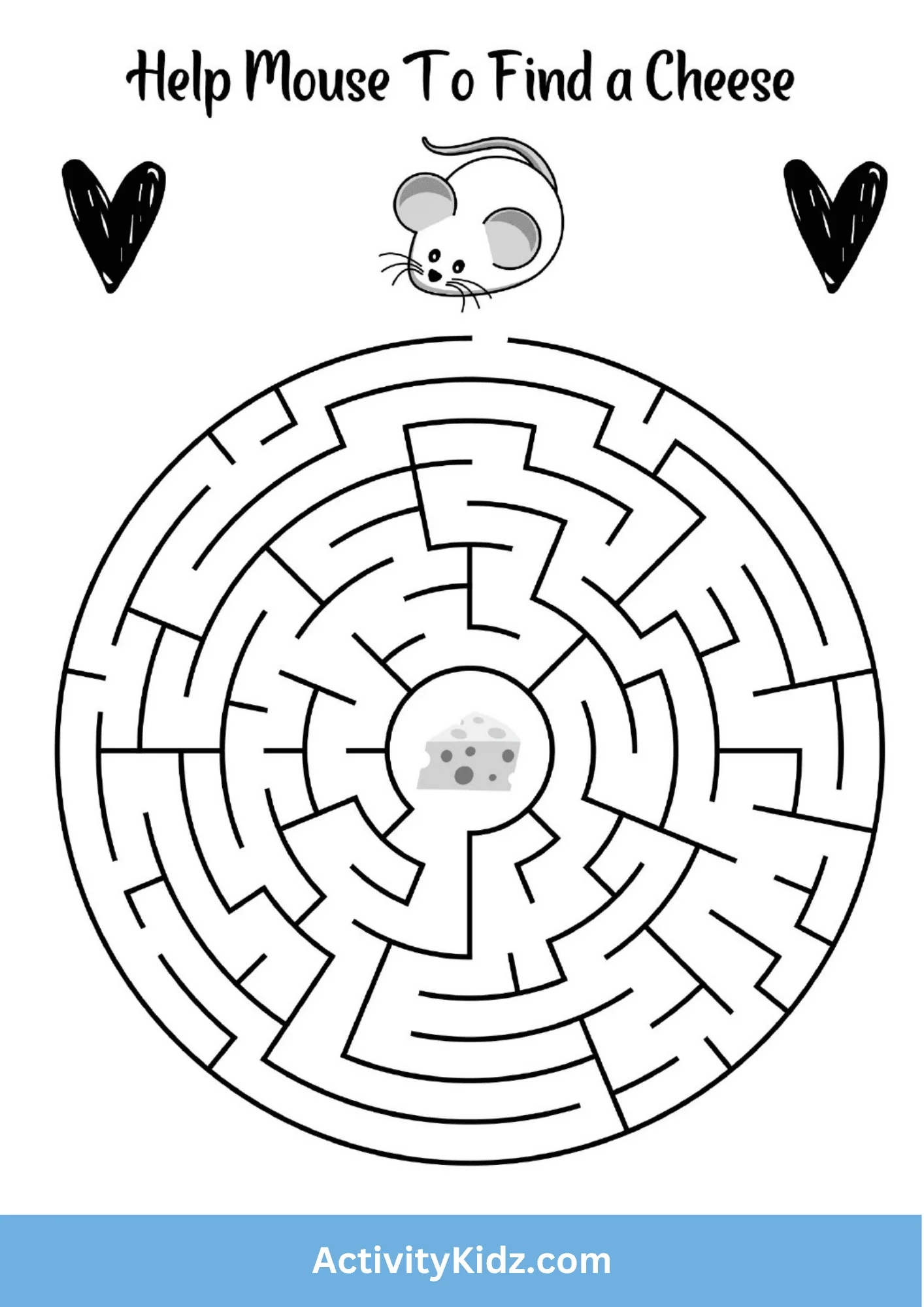 Maze Adventure Guide The Mouse To The Cheese Download FREE Printable Worksheets For Kids ActivityKidz