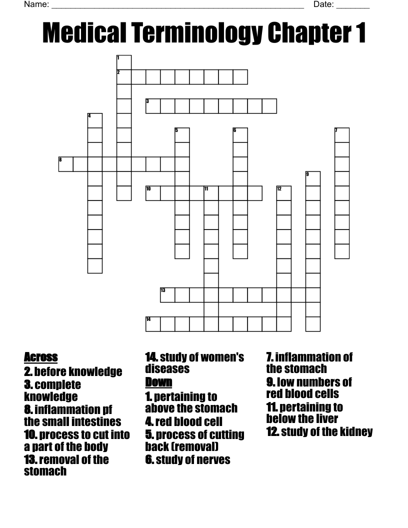 Medical Terminology Chapter 1 Crossword WordMint
