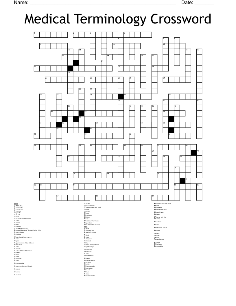 Medical Terminology Crossword WordMint