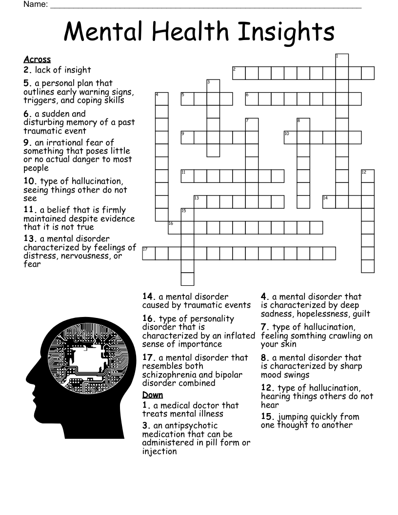 Mental And Emotional Health Crossword Puzzle WordMint