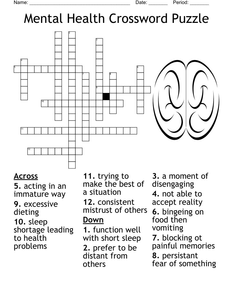 Mental And Emotional Health Crossword Puzzle WordMint