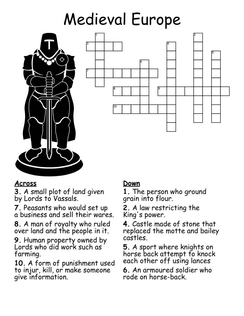 Middle Ages Crossword WordMint