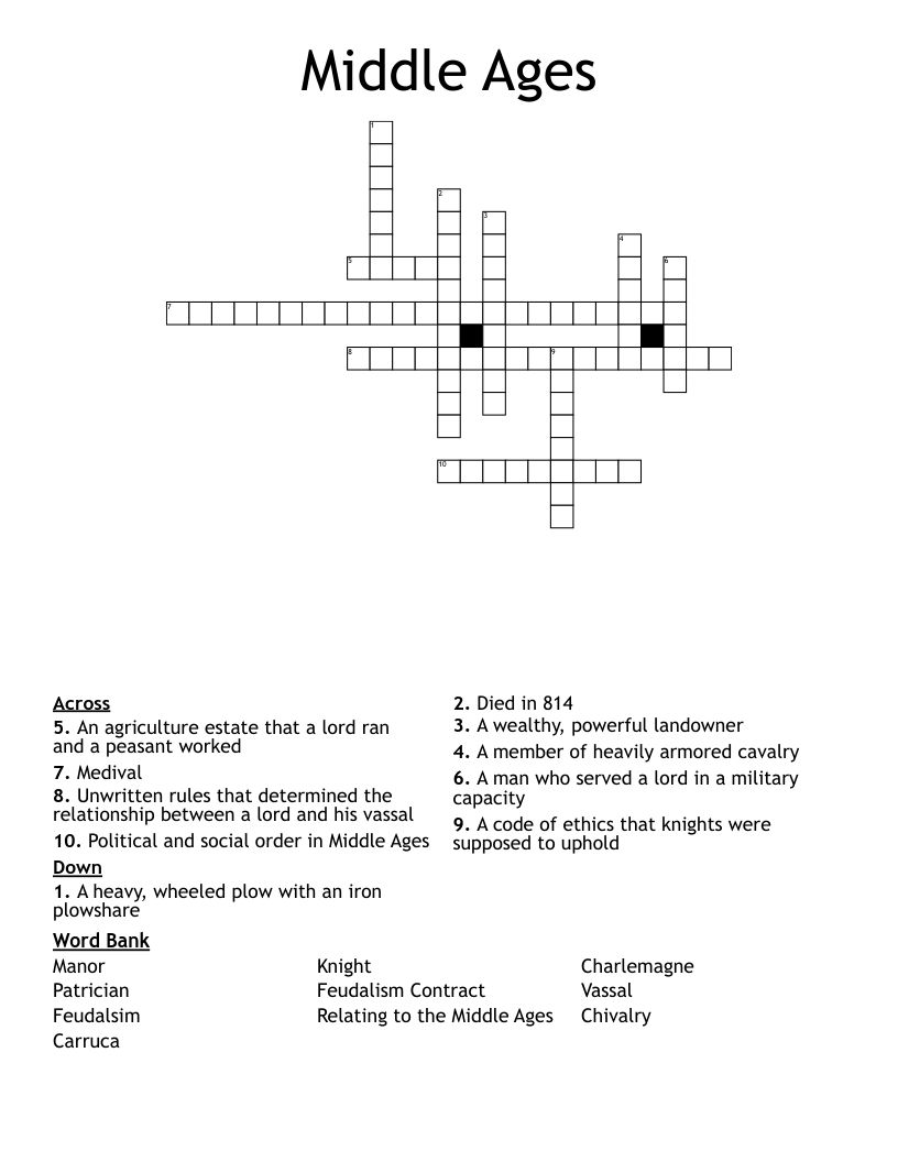 Middle Ages Crossword WordMint