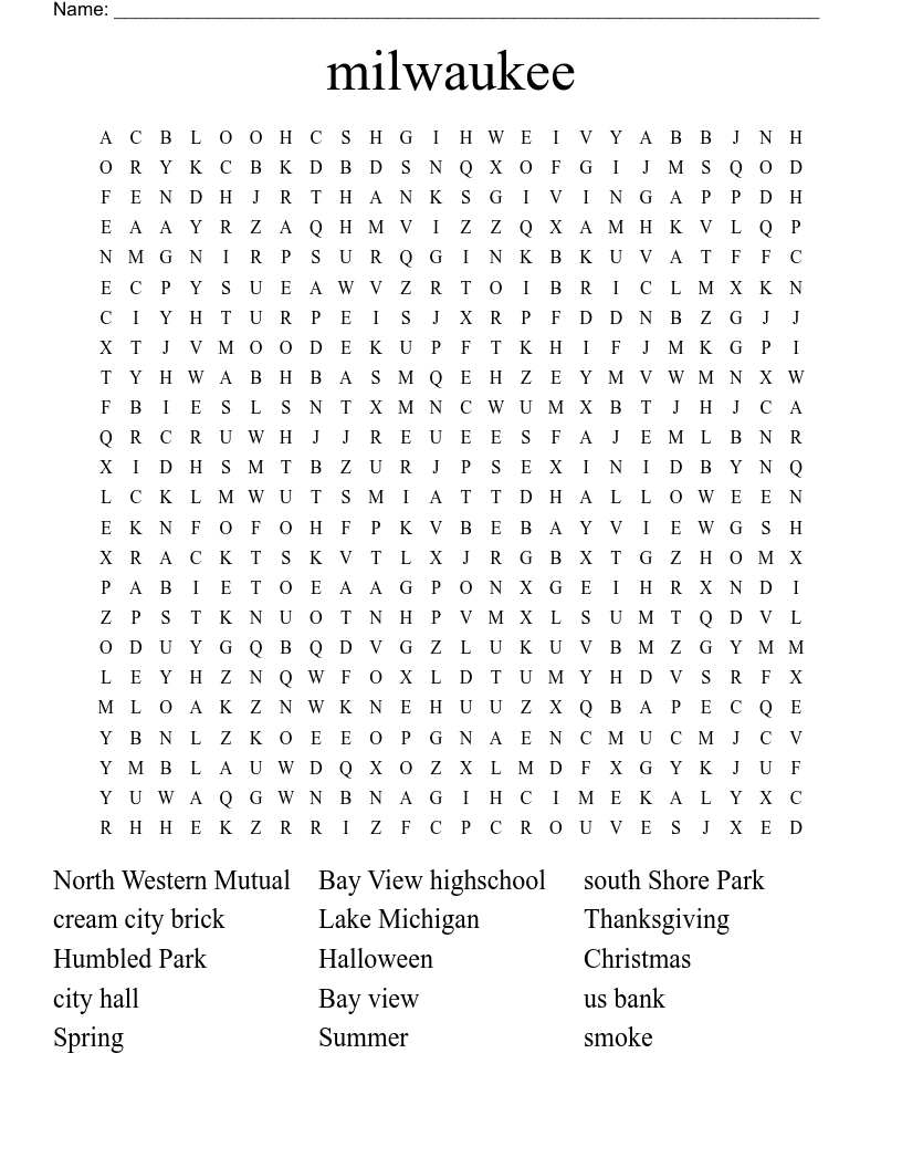 Milwaukee Word Search WordMint