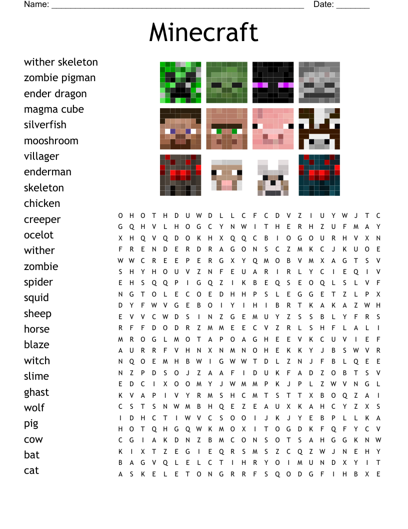 Minecraft Mob Word Scramble Puzzle WordMint