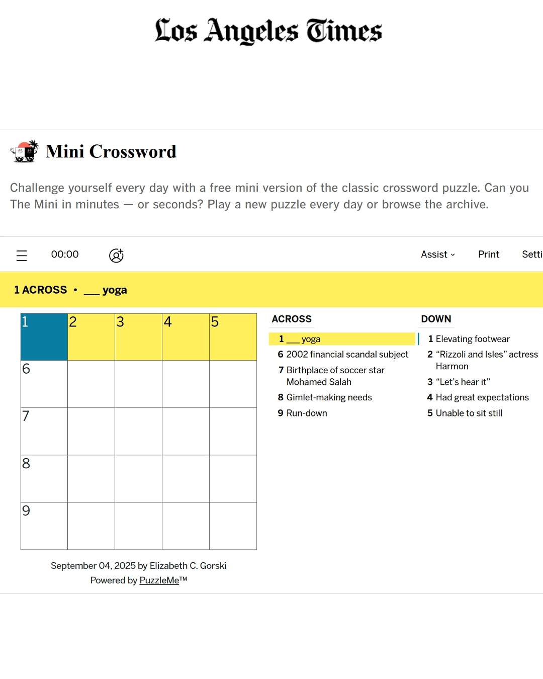 Mini Crossword L A Times 