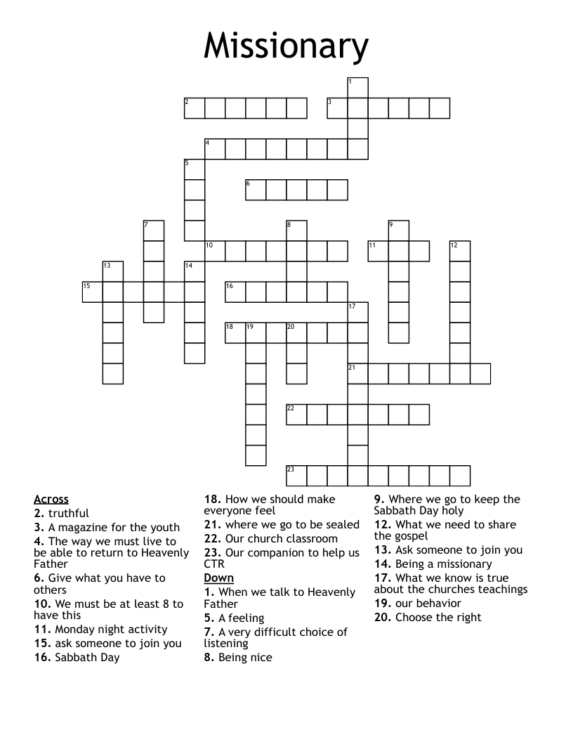 Missionary Crossword WordMint
