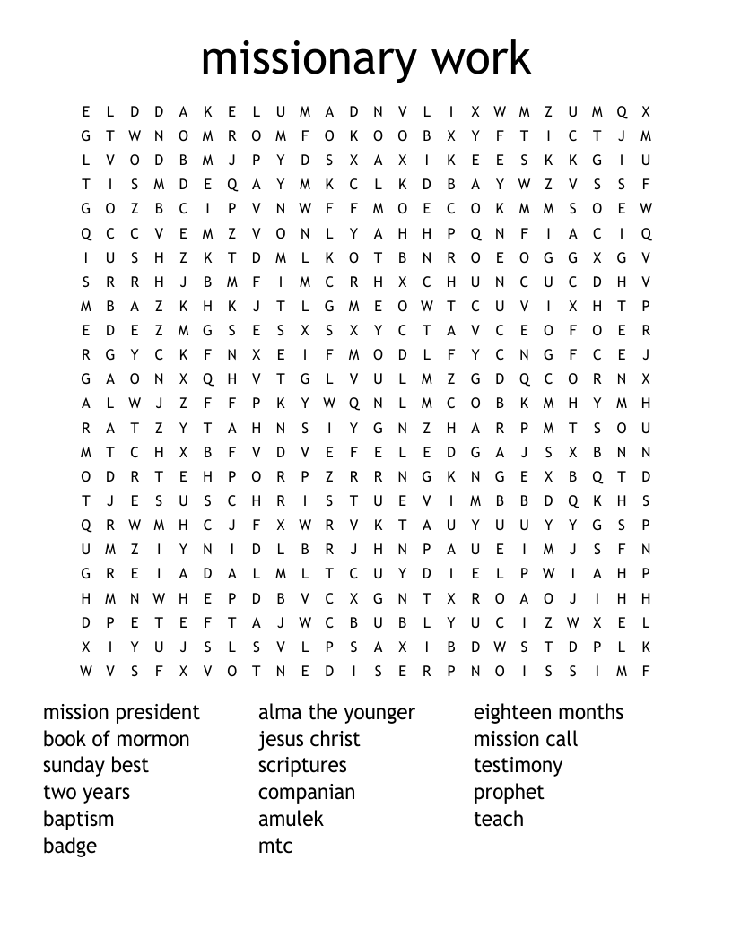 Missionary Work Word Search WordMint