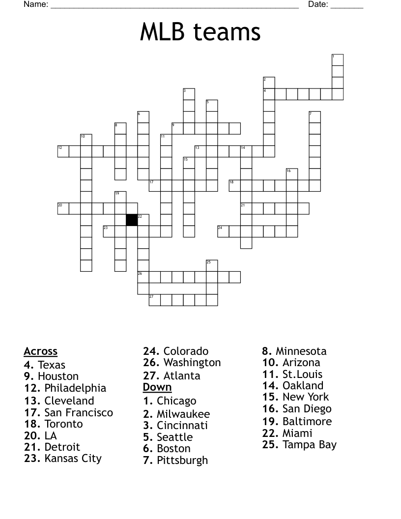 MLB Teams Crossword WordMint MLB Teams Crossword WordMint