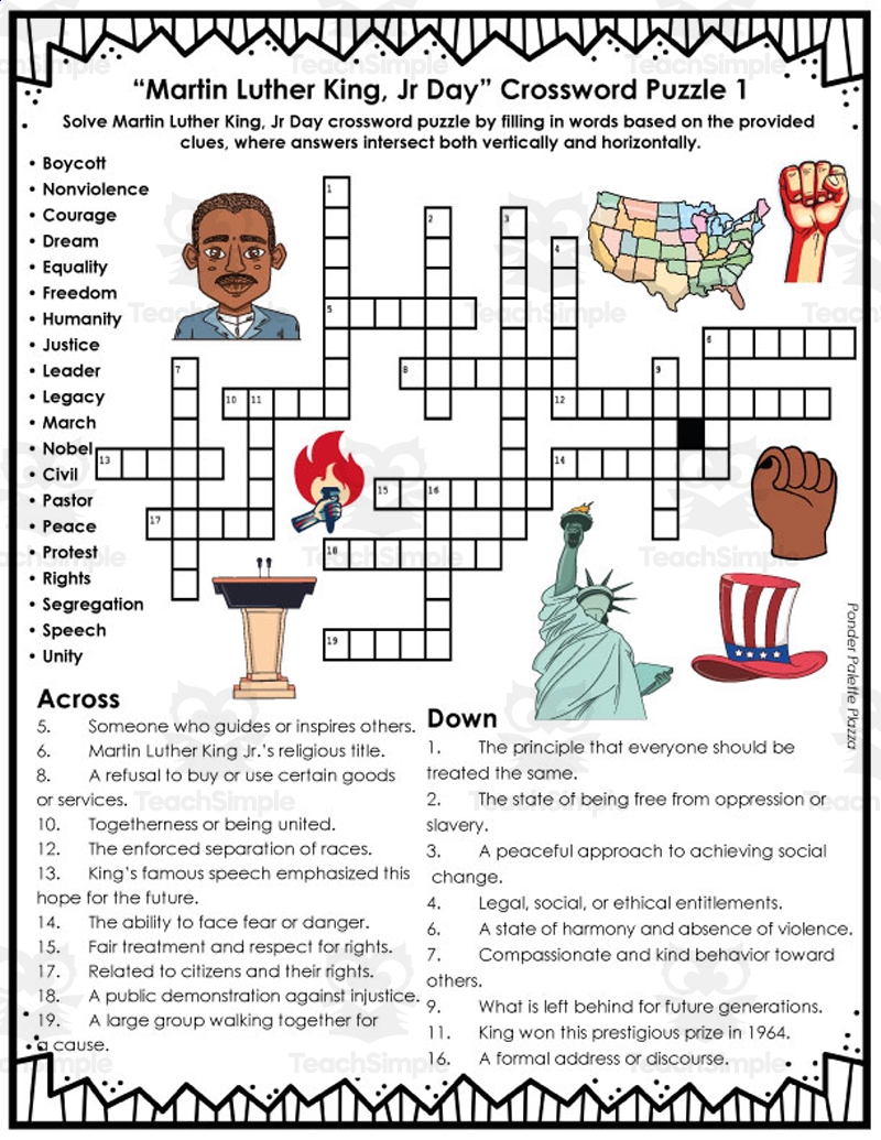 Mlk Day Jr Crossword Puzzles Answers By Teach Simple