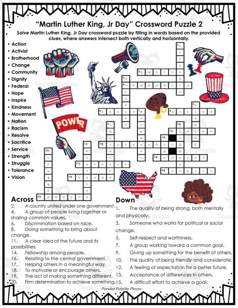 Mlk Day Jr Crossword Puzzles Answers By Teach Simple