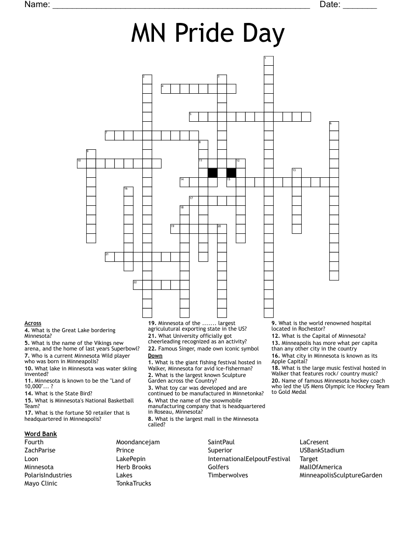 MN Pride Day Crossword WordMint