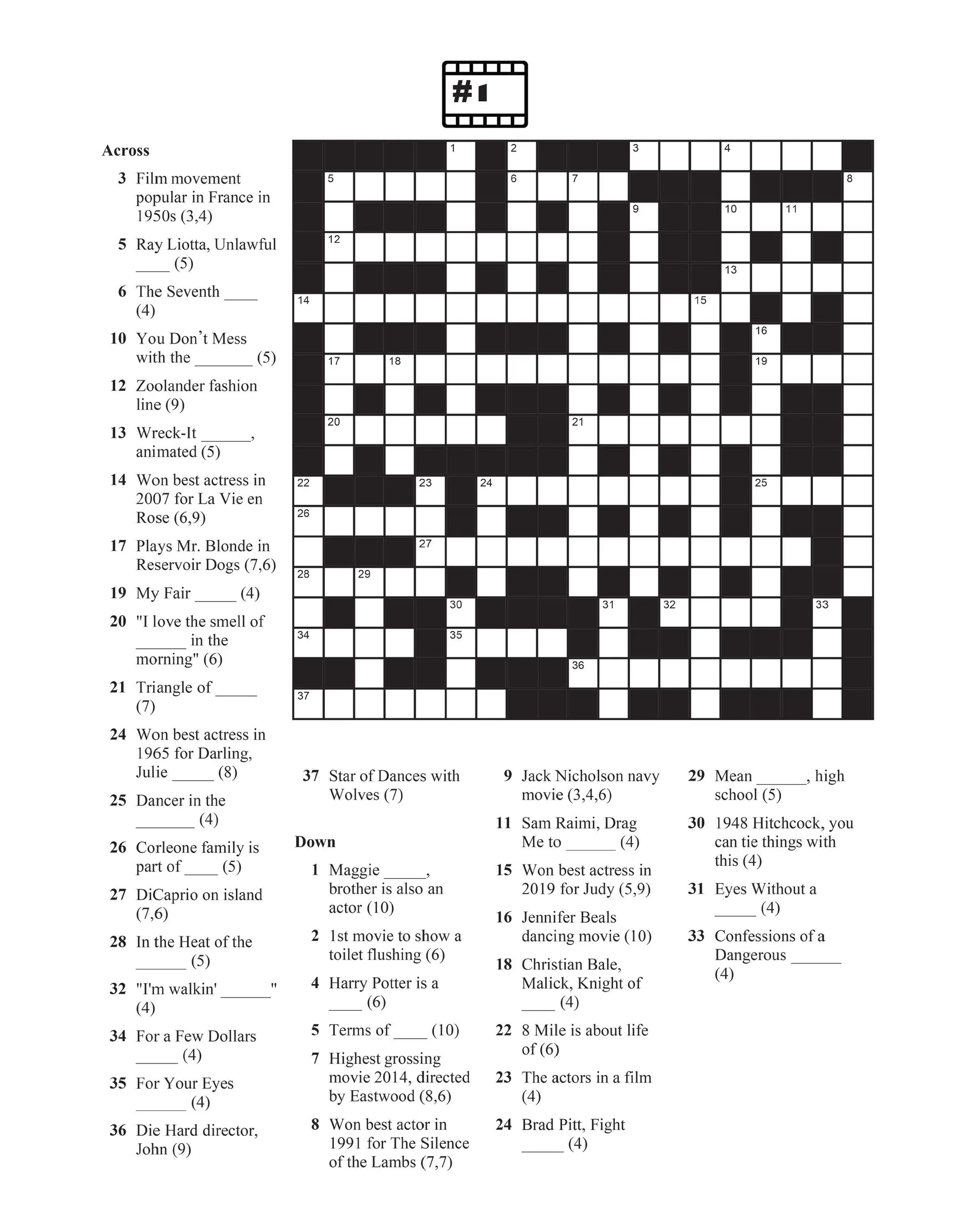 Movie Crossword Puzzles Fun Film Trivia Book Dylanna Publishing