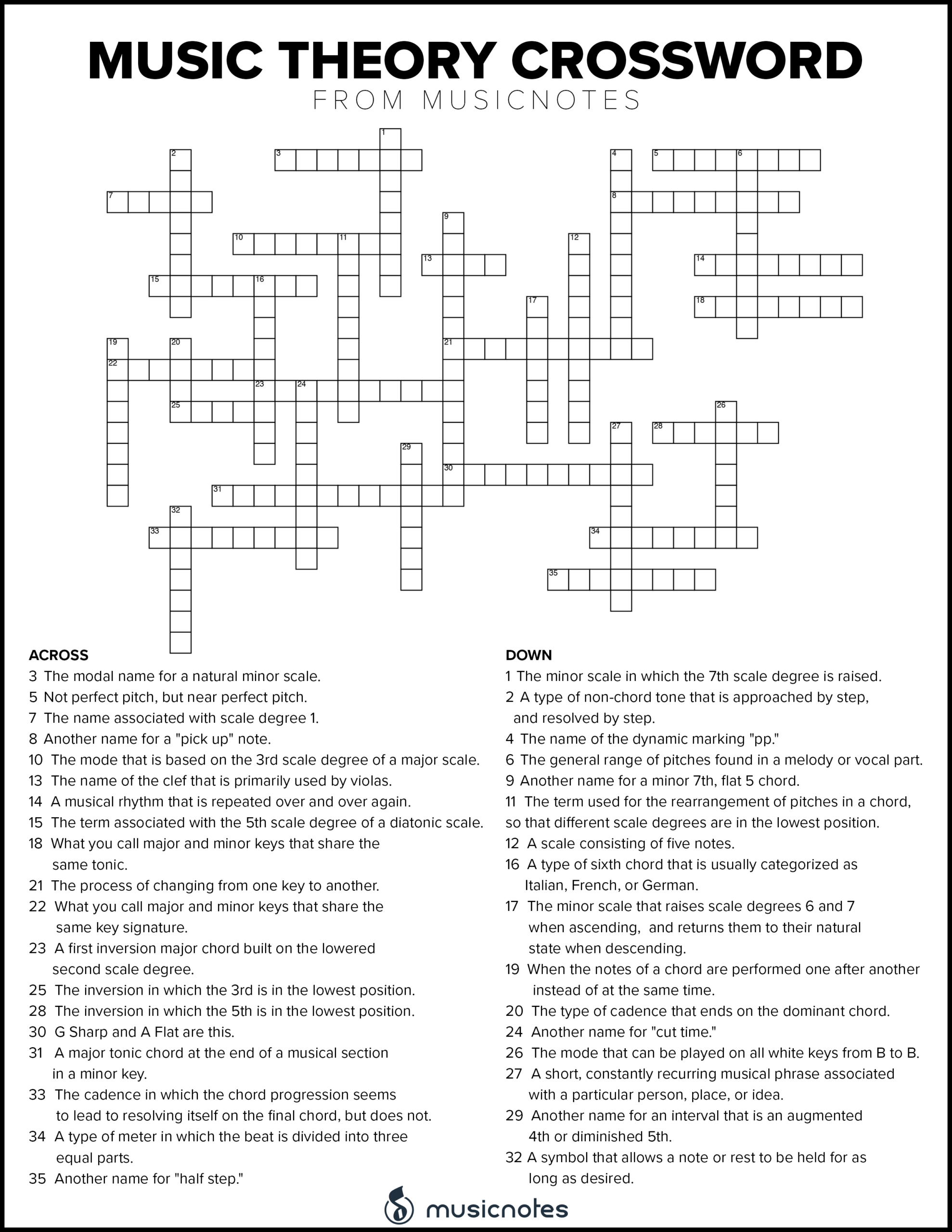 Musical Crossword Puzzles With Free Printables Musicnotes Now