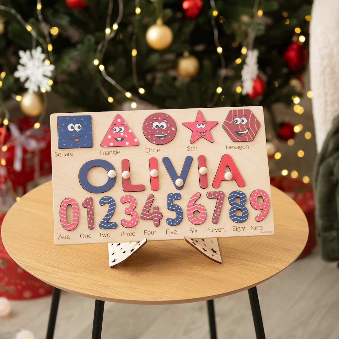 Name Puzzle With Shapes And Numbers Personalized Toddler Puzzlle Educational Montessori Board Custom Gifts For Kids Unique Baby Gift Toy Etsy
