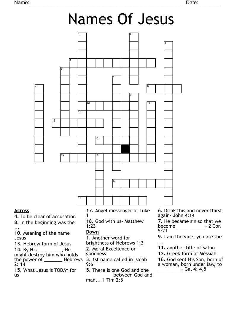 Names Of Jesus Crossword WordMint
