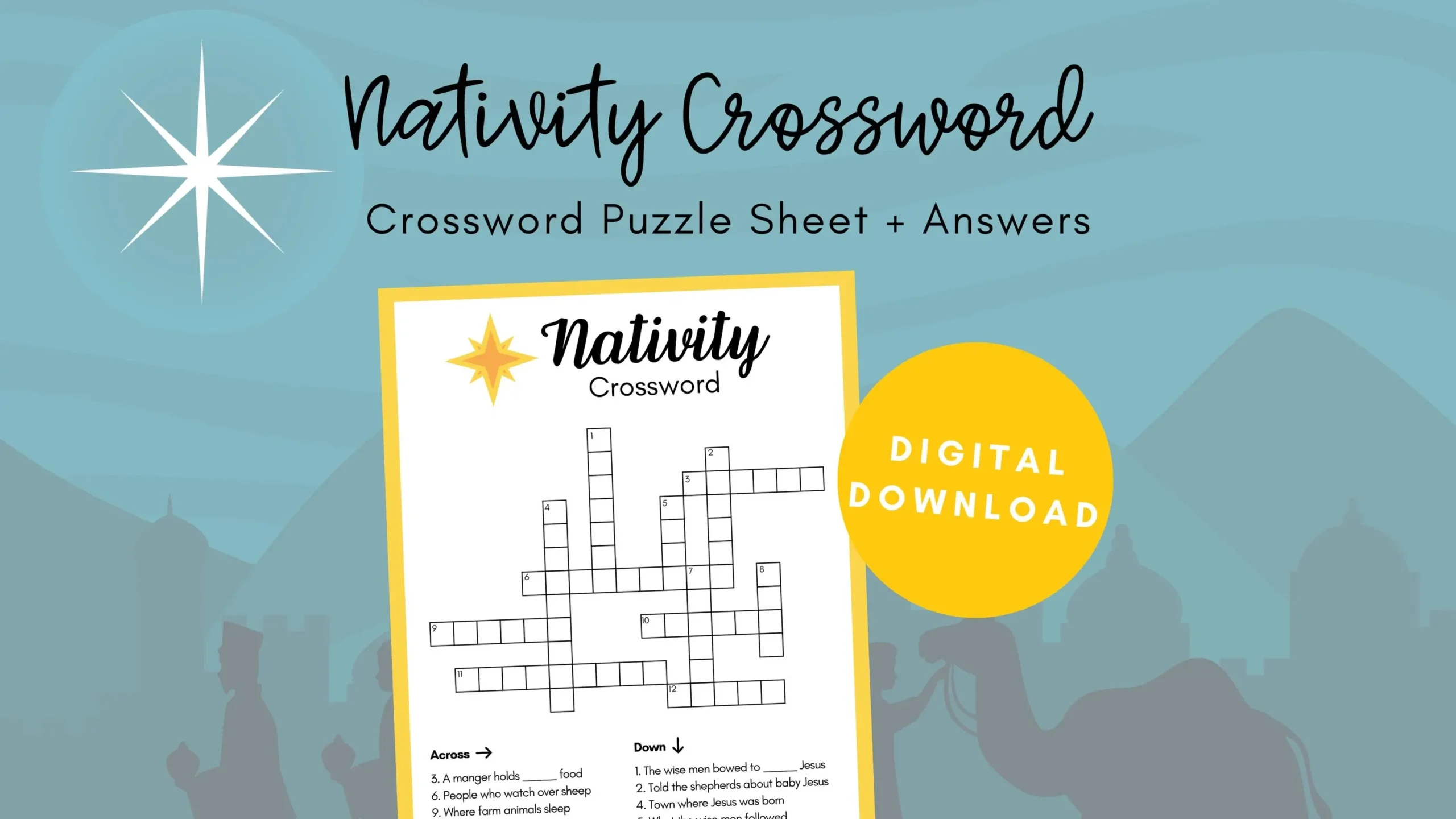Nativity Crossword Puzzle Christmas Activity Sheets Kids Printable Activities Christmas Party Games Printable Christmas Game Download Etsy