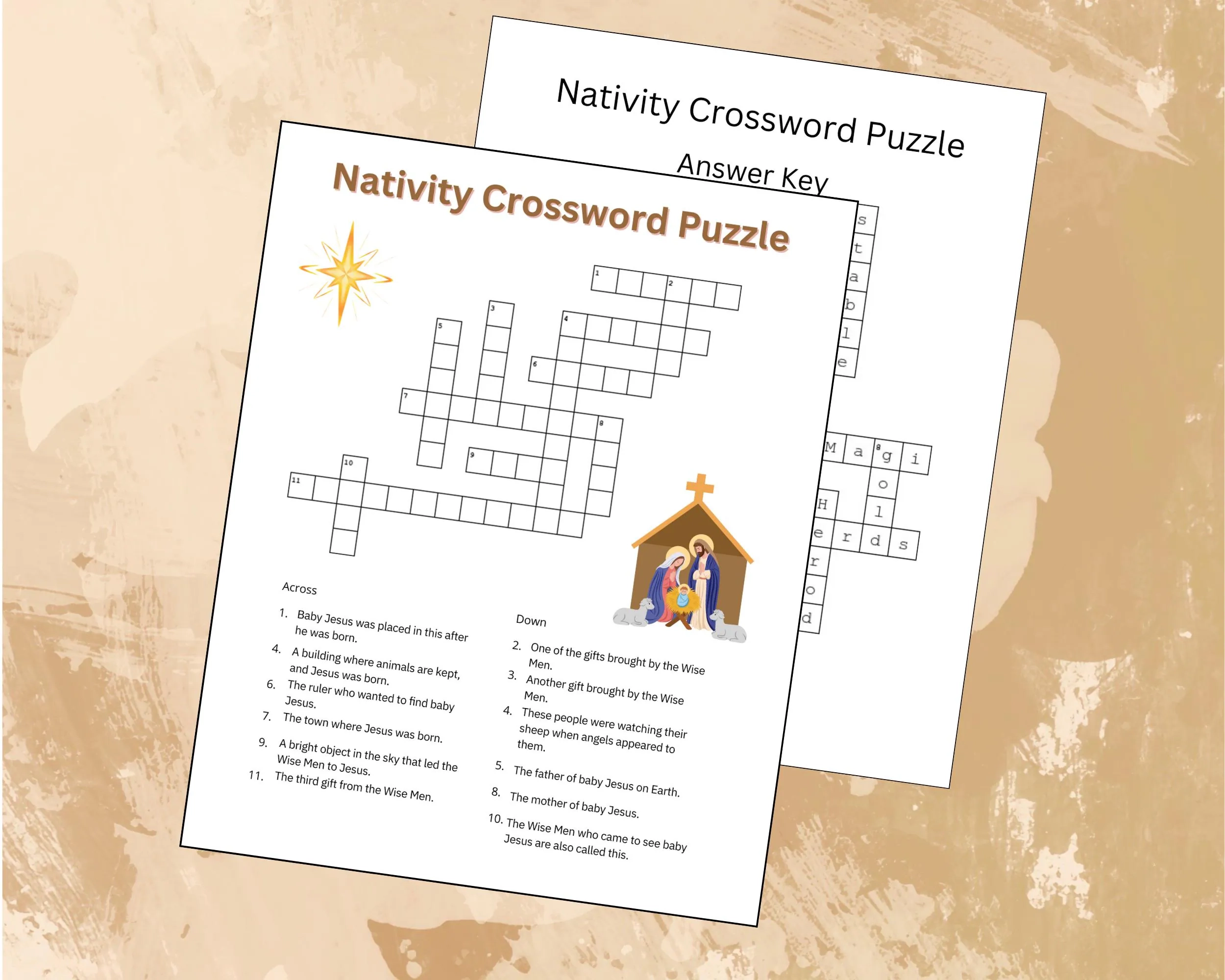 Nativity Crossword Puzzle Printable Worksheet Christmas Crossword Religious Crossword For Kids Adults And Seniors Etsy