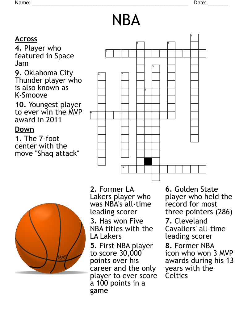 NBA Crossword Puzzle WordMint