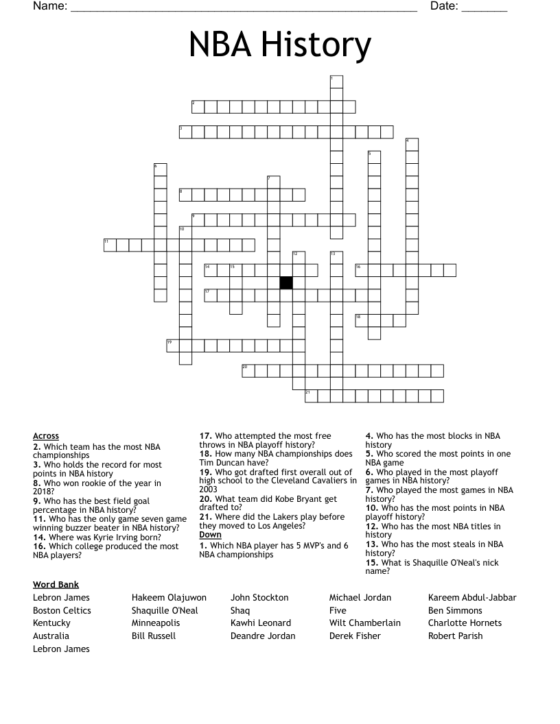 NBA Crossword WordMint