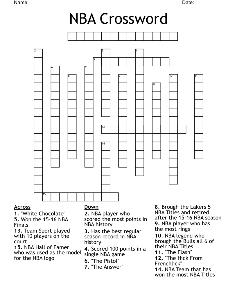 NBA Crossword WordMint