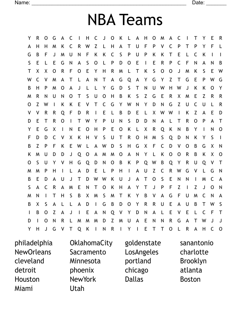 NBA Teams Crossword WordMint
