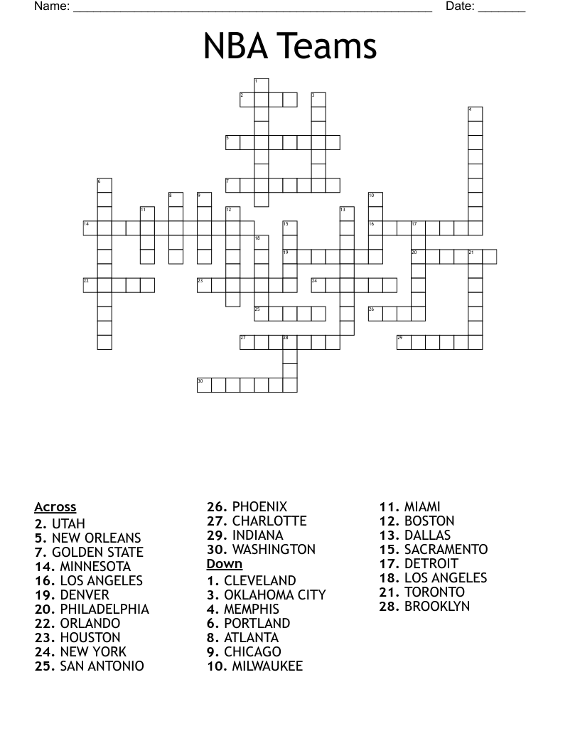 NBA Teams Word Search WordMint