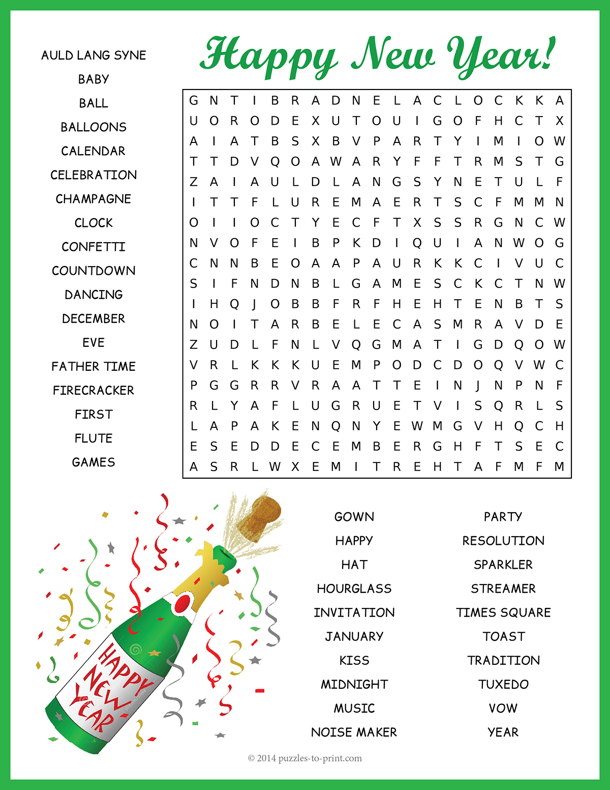 New Year s Day Word Search