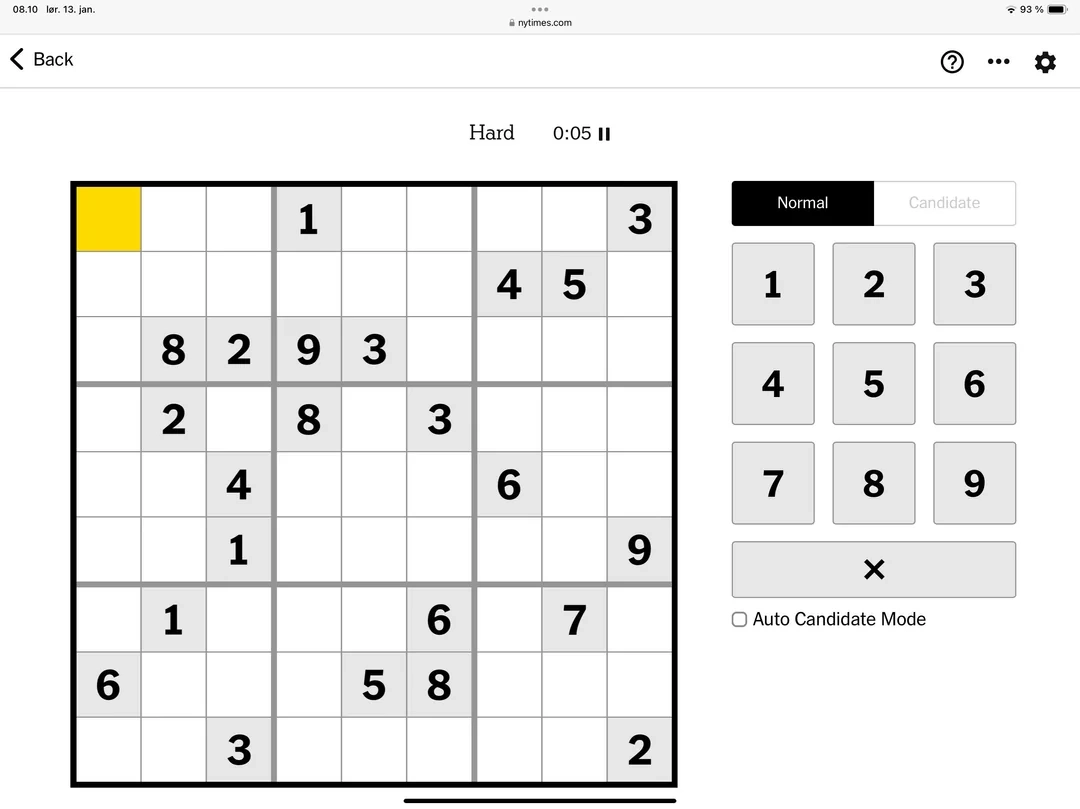 New York Times Sudoku Hard 13 January No Notes R sudoku